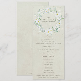 Menu Crème Blanc Floral Verre de Pâques Plat 4 Parcours