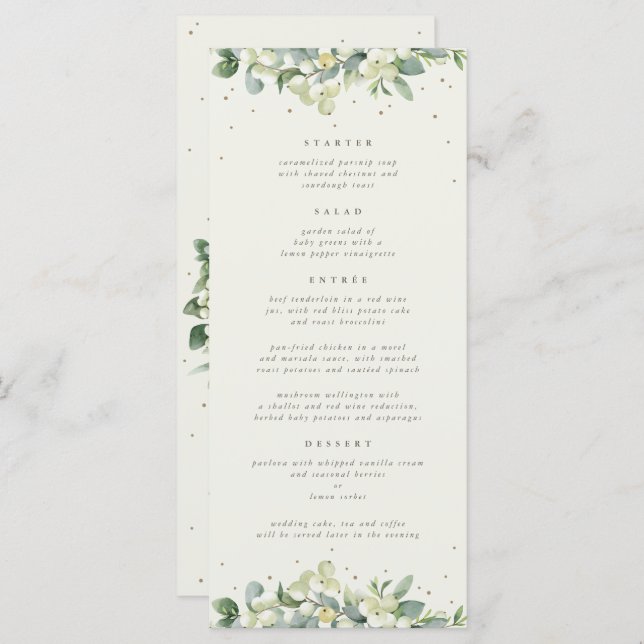 Menu Crème Snowberry+Eucalyptus 4 Parcours Mariage plat (Devant / Derrière)