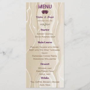 Menu Crème soie violet brillant Mariage de Gems Coeur
