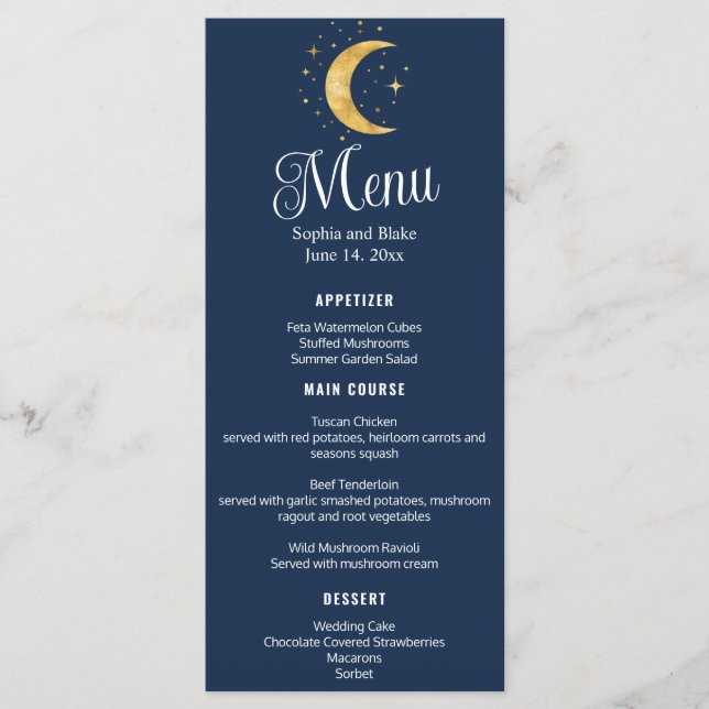 Menu Crescent Moon Starry Night Marine Mariage Flat Men (Devant)