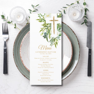 Menu Croix végétale florale Baptême élégant