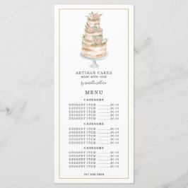 Menu Cuisine pâtissière Aquarelle Rose Floral Gâteau