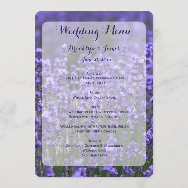 Menü "Custom Lila Lavender Wedding" Menükarte (Vorderseite)