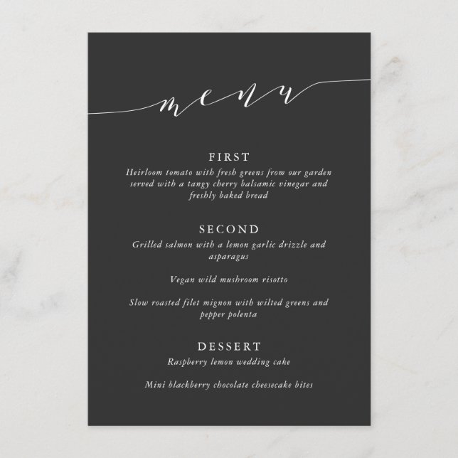 Menu Custom Minimalist Classic Black Wedding Dinner (Devant)