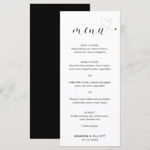 Menu Cute Coeur noir et blanc Mariage simple