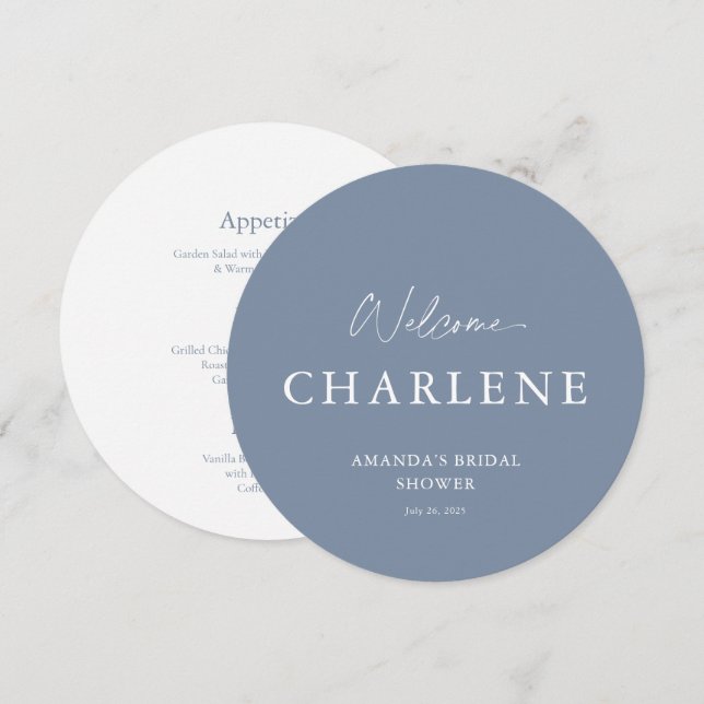 Menu d'accueil de la Fête des mariées ronde bleu-o (Devant / Derrière)
