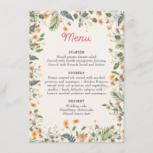Menu Daffodiles botaniques Daisy Peony Flowers Mariage