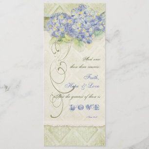 Menu Damassé florale de remous d'hortensia bleu vintage