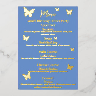 Menu d'anniversaire au thème du papillon bleu barb