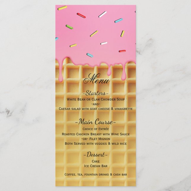 Menu d'anniversaire cône gaufre glace à la fraise (Devant)