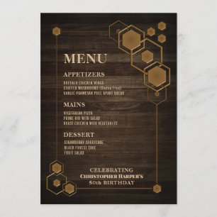 Menu d'anniversaire en bois rustique avec cadre gé