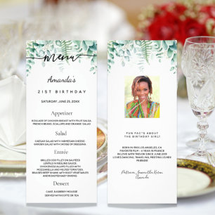 Menu d'anniversaire eucalyptus verdure photo faits