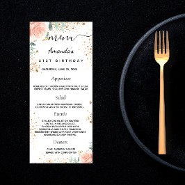 Menu d'anniversaire rose or floral eucalyptus part