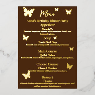 Menu d'anniversaire sur le thème du papillon brun