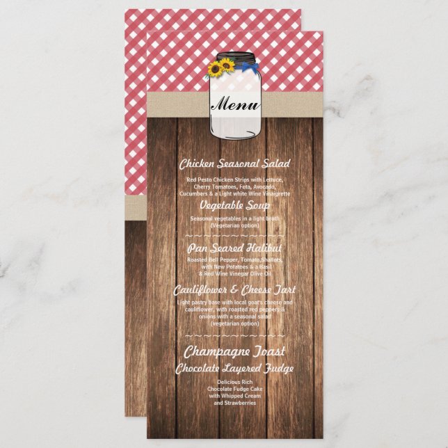 Menu dans un pot Mariage Réception Rouge à carreau (Devant / Derrière)