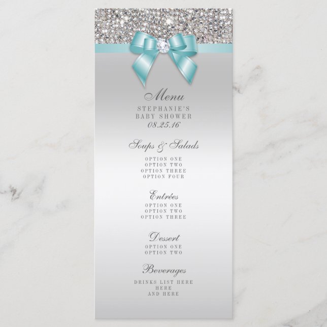Menu de Baby shower de la courbe Turquoise de la s (Devant)
