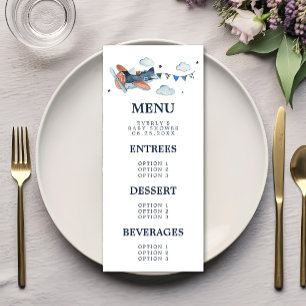 Menu de Baby Shower Nuages Avion Vintage