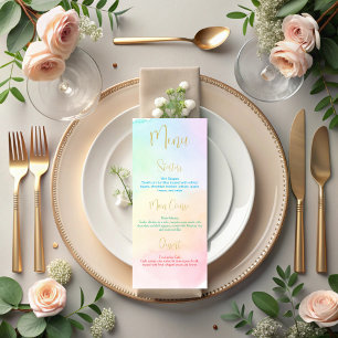 Menu de baby shower pastel arc-en-ciel ombré