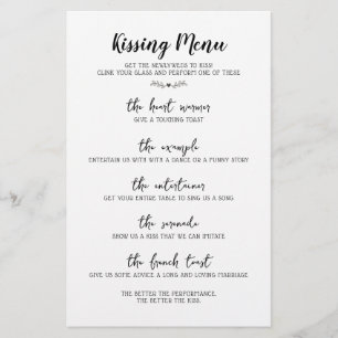 Menu de baiser mariage Calligraphie noir et blanc