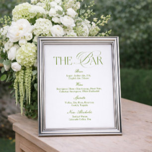 Menu de bar de mariage blanc et vert sauge Poster