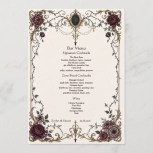 Menu de bar de mariage floral gothique victorien s