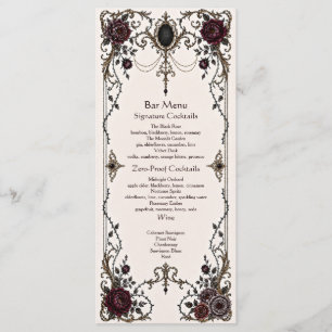Menu de bar de mariage floral gothique victorien s