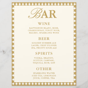 Menu de bar rétro vintage ivoire pour table de mar