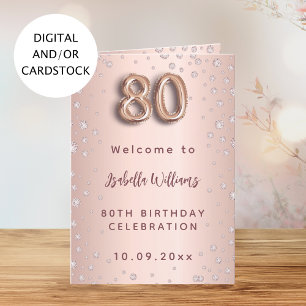 Menu de bienvenue or rose et diamants pour le 80e 