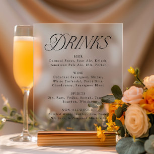 Menu de boissons de mariage à la typographie noire