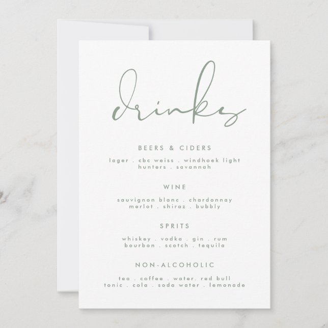 Menu de boissons de mariage élégant et moderne ver (Devant)