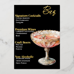 Menu de boissons doré et glamour