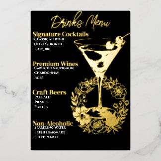 Menu de boissons doré glamour