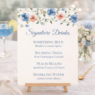 Menu de Boissons Floral Bleu Poussiéreux pour la F