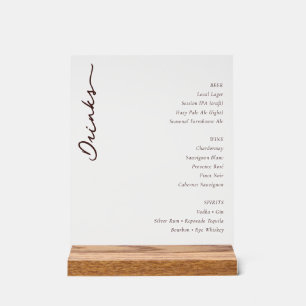 Menu de boissons minimaliste sophistiqué