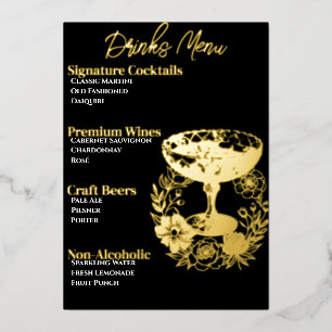 Menu de boissons rose glamour avec feuille d'or
