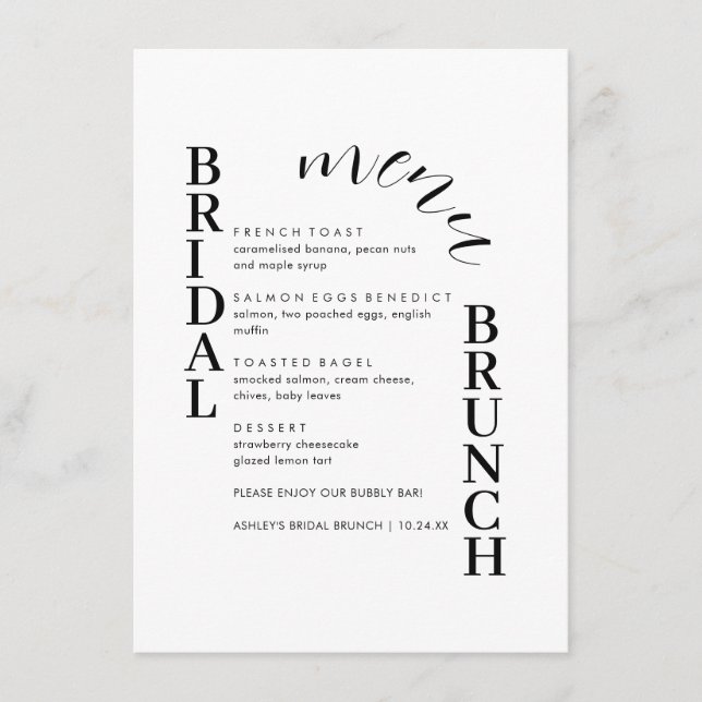 Menu de brunch nuptial de texte minimal (Devant)