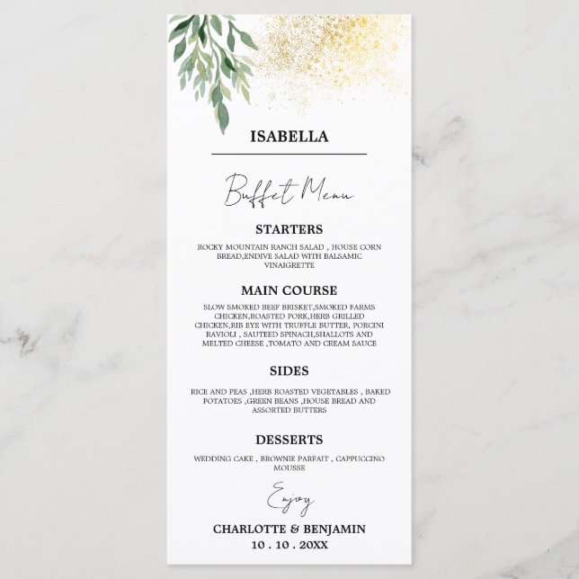 Menu de buffet de mariage avec nom d'invité unique (Devant)