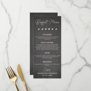 Menu de buffet de mariage en charbon rustique noir