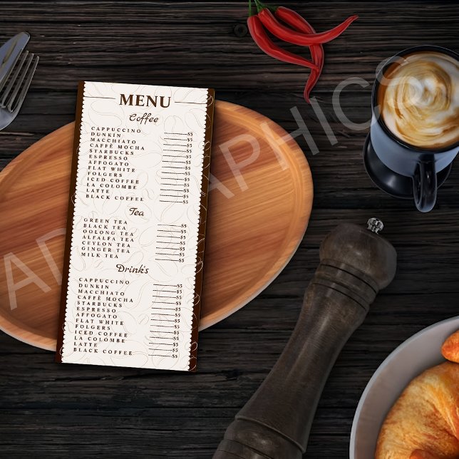 Menu de café, boissons et thés personnalisés (Créateur téléchargé)