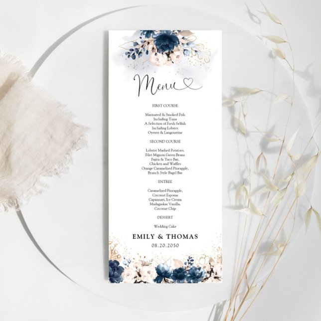 Menu de cérémonie des Mariages Roses Blue et Dusty (Créateur téléchargé)