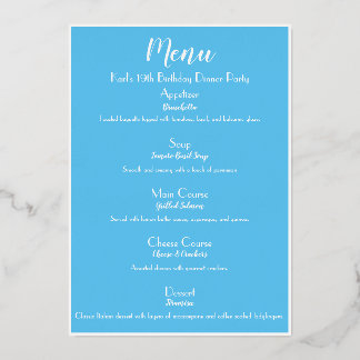 Menu de cocktail de luxe SkyBlue Gold pour soirée