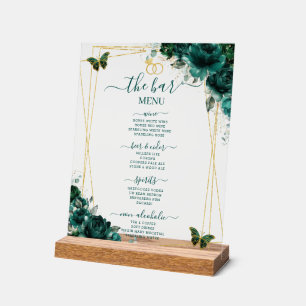 Menu de cocktail de mariage floral vert émeraude p