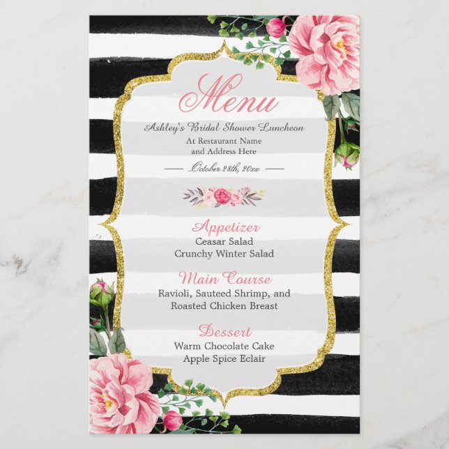 Menu de déjeuner de douche de mariée Classy Floral (Devant)