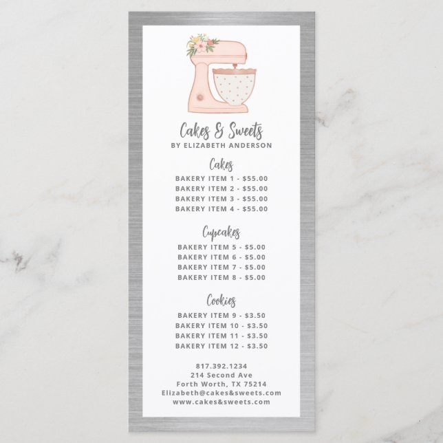 Menu de desserts de pâtisserie de boulangerie (Devant)