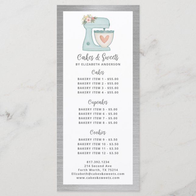 Menu de desserts de pâtisserie de boulangerie (Devant)