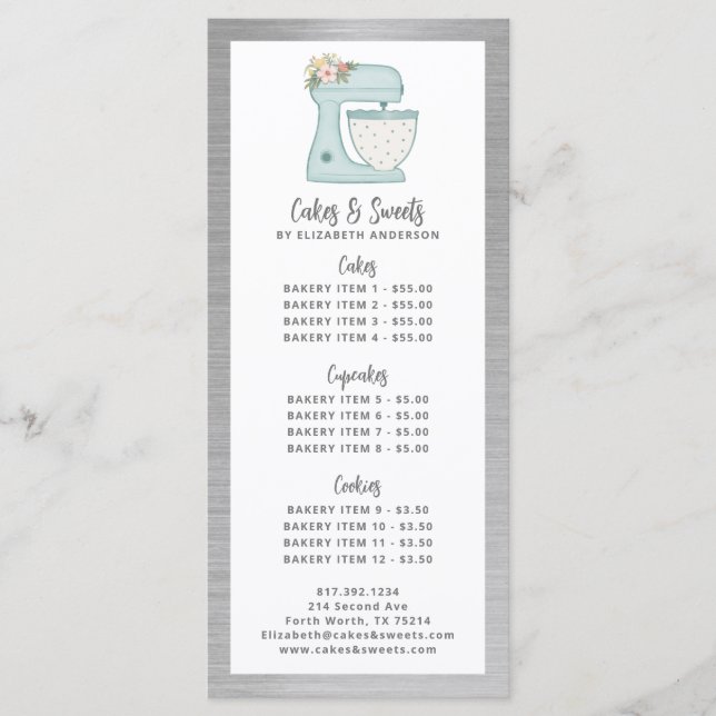 Menu de desserts du chef pâtissier de boulangerie (Devant)