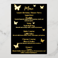 Menu de dîner d'anniversaire sur le thème du papil