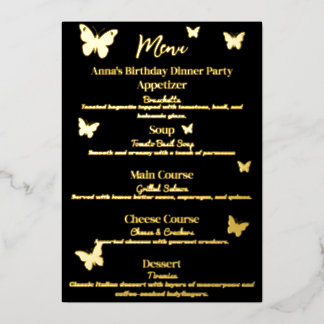 Menu de dîner d'anniversaire sur le thème du papil