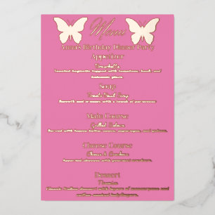 Menu de dîner d'anniversaire sur le thème du papil