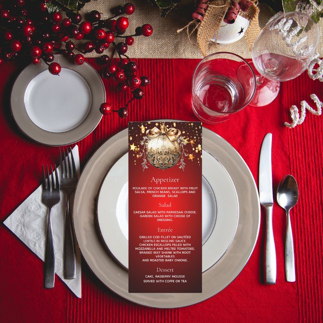 Menu de dîner de fête de Noël rouge et or (Créateur téléchargé)